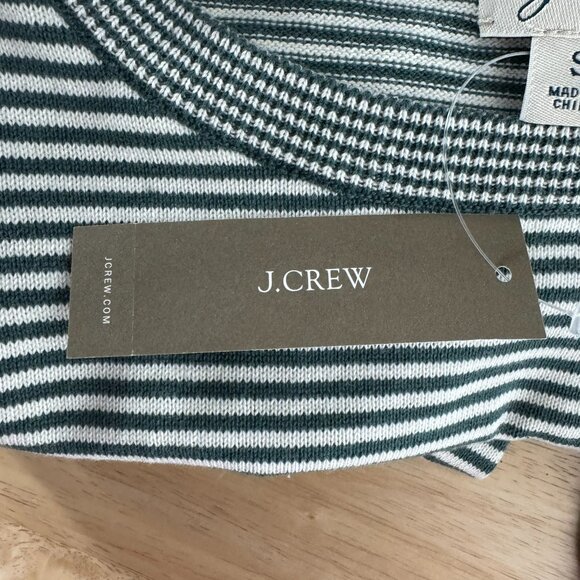 J. Crew Cotton Split Hem Sweater Men Small Green White Striped NWT TP-3500 - Picture 6 of 10